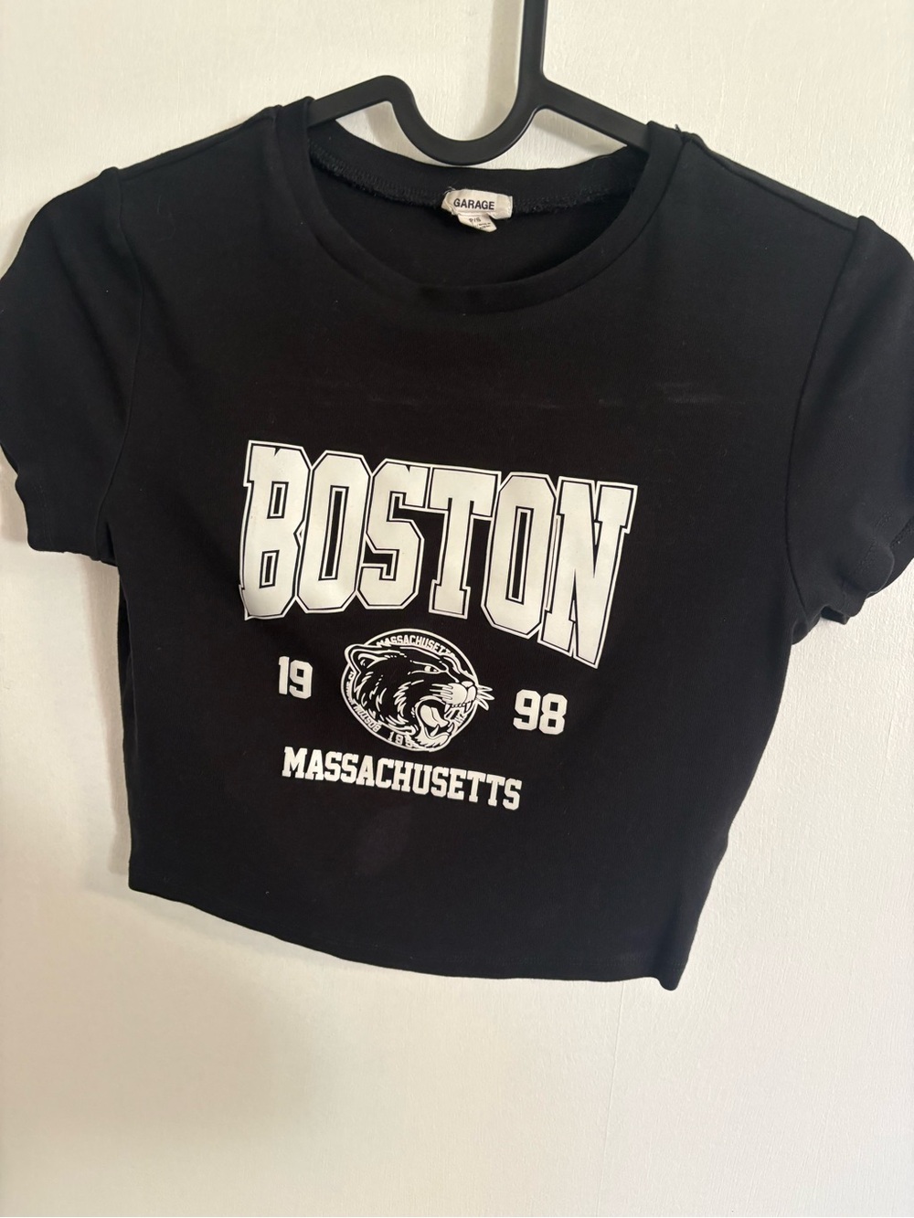 Black Boston Graphic Crop Tee